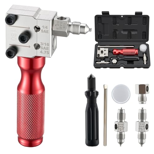 VEVOR Brake Line Flaring Tool Kit 45 Single & Double Flare Tool for 3/16 1/4 Copper Tubing - with 2 Forming Dies Deburring Tool & Toolbox for Automotive Brake Hydraulic Line Repair