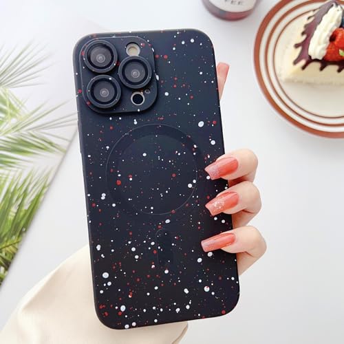 Coque magnetique pour iPhone 14 Pro noir texture etoilee avec protection camera