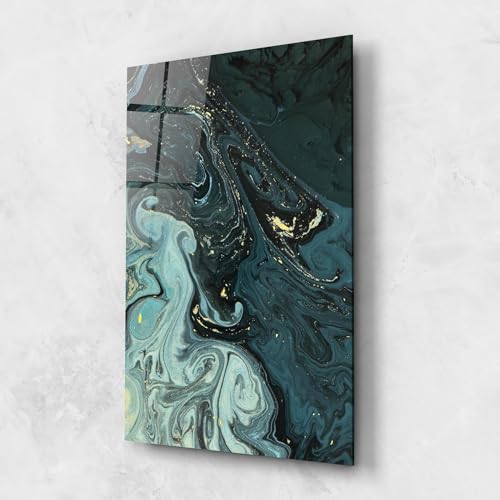 ARTHUB® Quadro in vetro 70x100 cm, 4mm temperato | Quadri moderni in vetro per soggiorno e camera da letto, decorazione da parete, arredamento d'interni, Astratti, Dark Blue Golden Marble