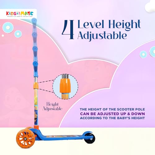 Image of Kidsmate Chhota Bheem Kick Scooter with Broad LED PVC Wheels | Non-Slip Wide Deck with Push Brake Kids Scooter for Age 3+ Yrs | 4-Level Height Adjustable | Max User Weight 50Kg - Blue