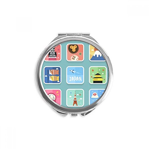 Miroir rond maquillage de poche design japonais portable multicolore pour sac à main