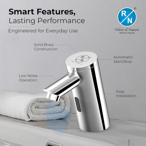 Image of RN Automatic Touchless Sensor Faucet for Wash Basin, Motion Sensor Bathroom Sink Tap, Hands-Free Smart Faucet with Chrome Finish, Water Saving Kitchen & Bath Fixture (Pillar Body.3)