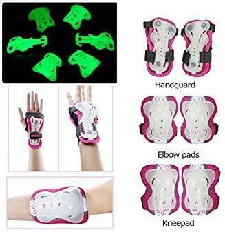 quemu Kid's Protective Gear Set Glow in the Dark Elbow Knee Wrist Pads 6pcs for BMX/Skateboard/Scooter/Skate 2-12 Years