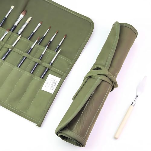 Image of Premium Canvas Paint Brush Holder Organizer Roll Up Case, 24 Slots Portable Artist Storage Bag for Acrylic, Oil, Watercolor Brushes, Pencils, Pens & Art Supplies
