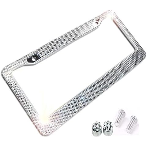 BLVD-LPF OBEY YOUR LUXURY Clear White Crystal Rhinestone License Plate ABS Chrome Frame with Crystal Screw Caps - 1 Frame Cover