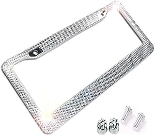 BLVD-LPF Clear/White Crystal Rhinestone License Plate ABS Chrome Frame with Crystal Screw Caps