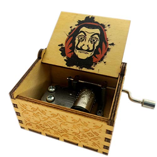Image of Zesta Money Heist Wooden Musical Box Gift | Vintage Music Crank Mini Collectible for Girlfriend, Boyfriend, Husband, Wife | Unique Musical Gifts for Music Lovers | Classic Wooden Box