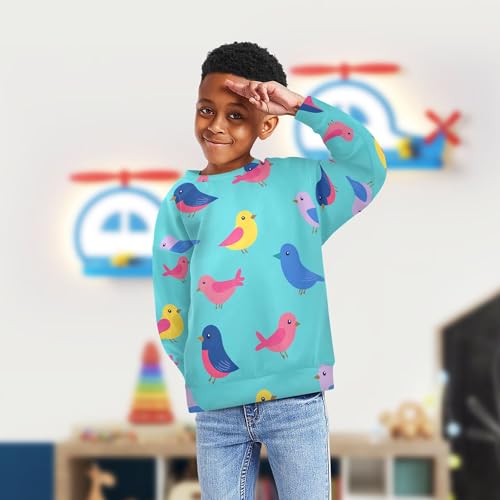 JUNZAN Cute Cartoon Birds Blue Little Boys Hoodie Sweatshirt Fleece Sweatshirts for Boys Party 4T4