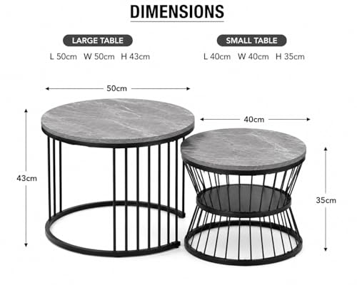 Image of Roldo Modern Nesting Coffee Table Set of 2 for Living Room, Round Coffee & Side Table with Metal Frame and Marble Finish MDF Top, Center Table for Sofa, Home Decor Office & Apartment (Gold White)