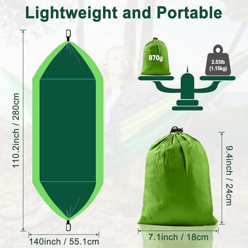 Camping Hängematte Outdoor, Superleichte Tragbare Fallschirm Hängematten mit Zwei Baumgurten Einzel Nylon Reisebaum Hammock (Dunkelgrün, 280 * 140cm) – Bild 6
