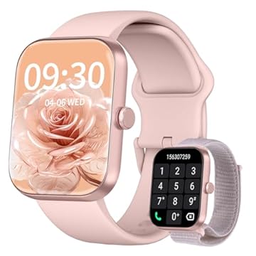 Smartwatch Feminino, Tela HD de 1,91" Relógio Fitness com Alexa, 100 Esportes, Frequência Cardíaca e Monitoramento do Sono, IP68 à rova d'água, Compatível com Android iOS, 2 Pulseiras (Rosa)