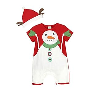 Amosfun Kerstmis Baby Jumpsuit met Rendier Antler Hoed Sneeuwman Patroon Bodysuit Romper Kerst Kostuum voor Baby Baby Baby Baby 80cm