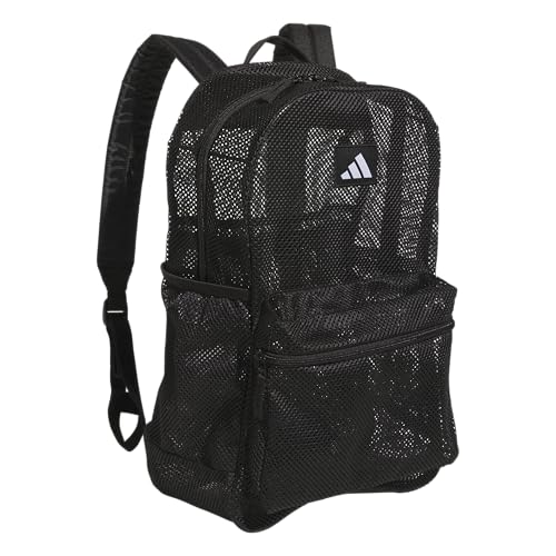 Image of adidas Hermosa Mesh See-Through Backpack - Festival Concert Stadium Beach Bag, 29L, Black /White /3, OSFA