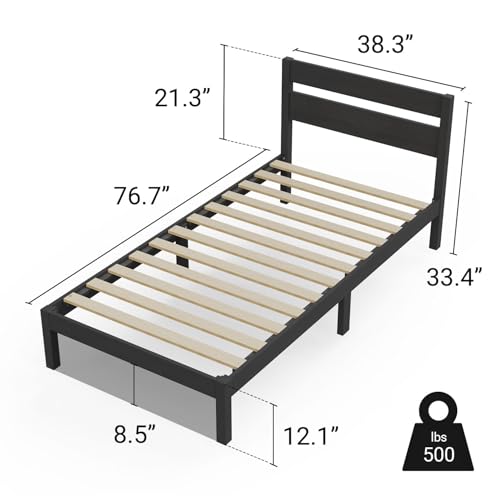 Image of LIFEMENT Twin Bed Frame with Headboard Classic Wood Platform, Noise Free, Under Bed Storage, No Box Spring Needed, Easy Assembly, Black