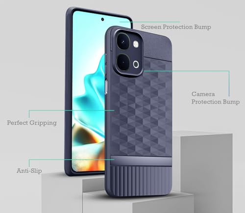 Image of SESS XUSIVE Back Cover for Vivo Y51 Pro 5G Camera Protection 3D Hexa Cube Design Silicone Protective Bumper Back Case for Vivo Y51 Pro 5G - Blue