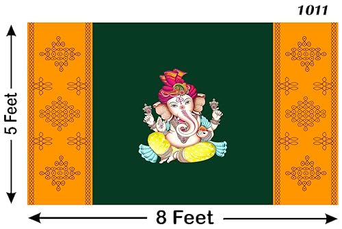 Image of Ganeshji Backdrop for Wedding /Housewarming /puja Decoration /Indian Traditional Decor for Pooja Decoration Traditional Curtain Cloth for Festival Size 5Feet Height and 8Feet Width(5 * 8)