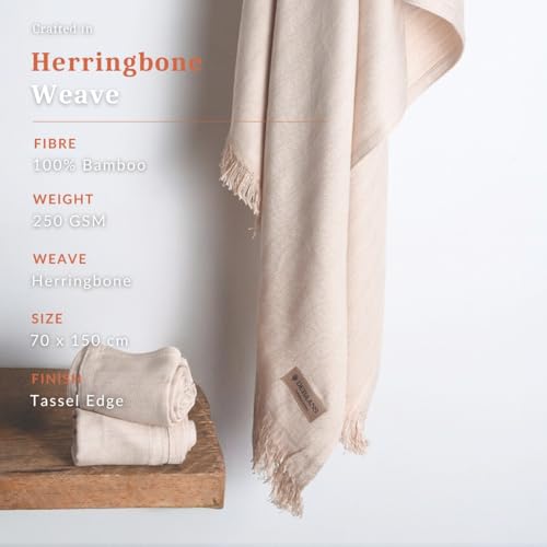 Image of 100% Bamboo Large Bath Towel | Buttery Soft, Ultra-Absorbent, Lightweight, Anti-Microbial, Hypoallergenic, Quick Dry | Suitable for Daily use, Travel, Gym, Swimming (Beige)