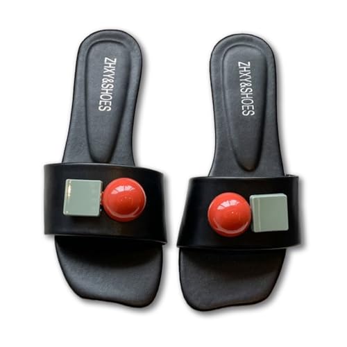 Women's Flat Slippers Flower Decor Summer Beach Vacation Square Toe Slipper2