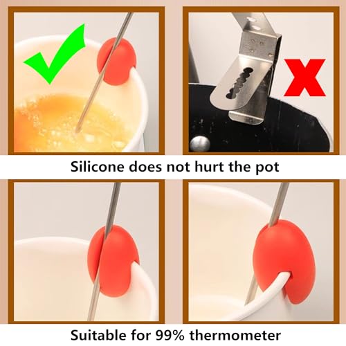 Hayaww 2 Stück Thermometerhalter Silikon Thermometer Clip Temperaturfühler Halter für Töpfe Temperatur Clip für Kochgeschirr Hitzebeständiger Thermometer Halter messung Prise Topf Werkzeug (A)