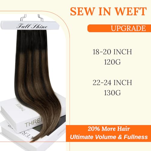 Image of Full Shine Weft Hair Extensions, 22 Inch 130G Dark Brown Hair Weft Sew In | Color Dark Brown To Ash Brown Highlight Dark Brown, Invisible Thick Hair Weft, Sew In Extensions, Add Volume, Event Styling