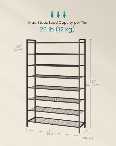 Image of SONGMICS Metal Shoe Rack, Free Standing Shoe Organizer for Entryway Closet Garage Small Spaces, Heavy-Duty Slim Steel Storage Shelf, 8-Tier, Fits 32-40 Pairs, Black ULMR048BP01
