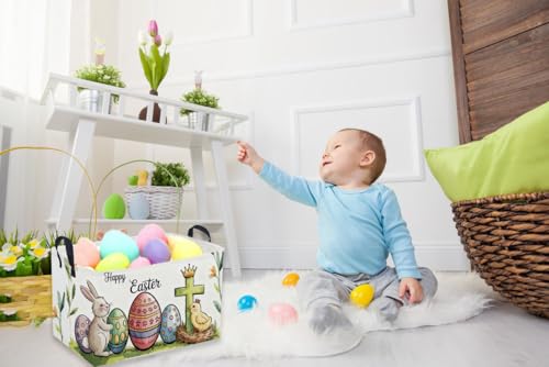 Image of Rectangular Easter Baskets, Eggs Basket for Kids.Bunny Basket with Handles.Boys and Girls,Bunny Eggs Decor,Books,( Easter
