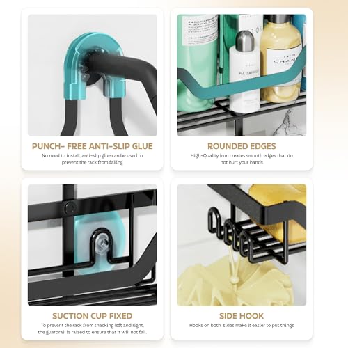 Image of amazon basics Hanging Shower Caddy for Bathroom | Bathroom Organiser Without Drill | Bathroom Accessories Storage Organizer
