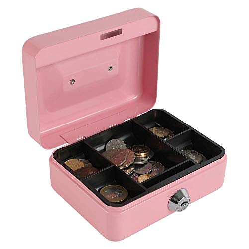 Xydled Locking Steel Mini Cash Box With Removable Coin Tray And Key Lock,4.92" X 3.74" X 2.36",Pink #TOP4