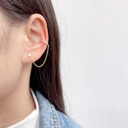 Cuff Small Hoop Halo CZ Stud Chain Climber Crawler Earrings for Women Cartilage Double Holes S925 Sterling Silver Hypoallergenic Fashion Personalized Threader Tiny Huggie Hoops Gifts Bff Birthday3