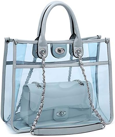 Large Clear Tote Bag PVC Top Handle Shoulder Bag 2 Pieces Set With Turn Lock Closure