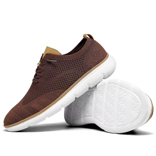 Image of KEEZMZ Mens Casual Dress Sneakers Fashion Mesh Oxfords Business Walking Work Shoes Comfortable Lightweight Breathable Soft Sole Brown, 7