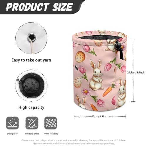 Image of Sellikakes Easter Rabbit Floral Knitting Crochet Storage Bag Organizer Crochet Bags for Crocheting Project, Store Skein Ball,Sewing Supplies Accessories
