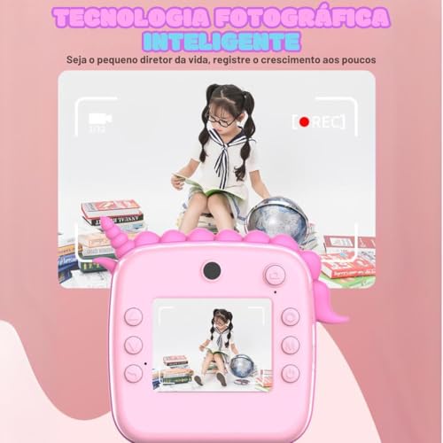 Câmera Instantânea Infantil Full Hd Imprimi Foto + 4 Bobinas - Menina Rosa
