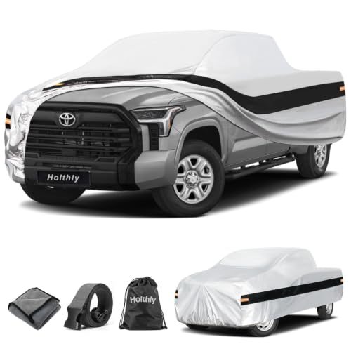 Image of 10 Layers Truck Cover Waterproof All Weather Custom Fit Toyota Tundra(2021-2026) Double Cab /CrewMax Cab Short Bed, Outdoor Full Exterior Pickup Car Cover Sun Rain Snow Ice Protection. Sliver