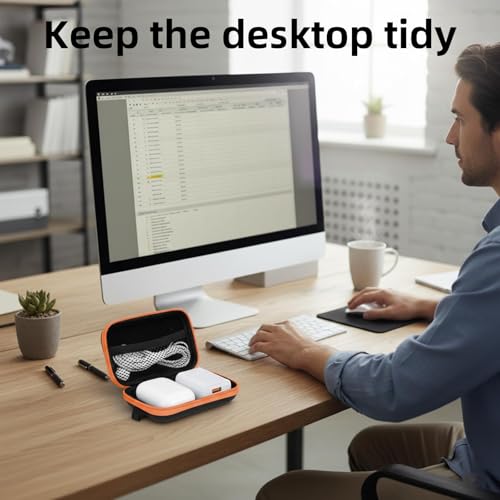 Image of Earbud Case Portable EVA Storage Bag Cell Phone Accessories Organizer with Carabiner for Wired /Wireless Earphone, Earbud, Earpieces, SD Memory Card, Camera Chips, Tech Pouch, Rectangle,Orange