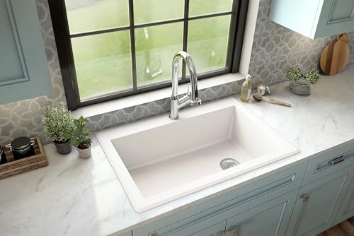 Karran-QT-670-Drop-In-Quartz-Composite-33-in-1-Hole-Single-Bowl-Kitchen-Sink-in-White Karran QT 670 Drop In Quartz Composite 33 in 1 Hole Single Bowl Kitchen Sink in White