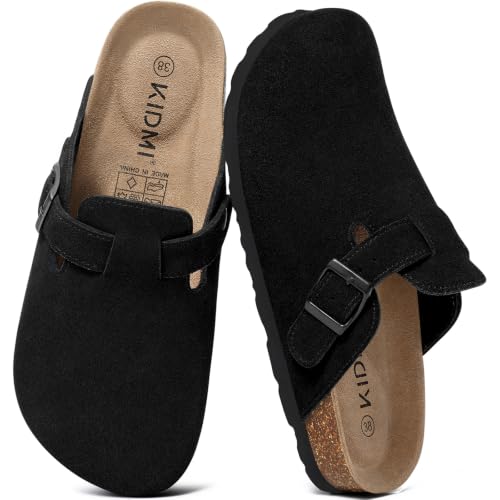 Image of KIDMI Genuine Suede Clogs for Women Men Cork Footbed Sandals Leather Mules Potato Shoes with Arch Support