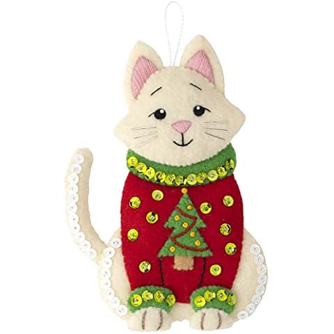 Bucilla Felt Applique 6 Piece Ornament Making Kit, Cats in Ugly Sweaters, Perfect for DIY Arts and Crafts, 89381E Cover