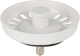 1/3 PCS Kitchen Sink Drain Strainer Replacement, Stainless Steel Kitchen Sink Basket Strainer Waste Plug White Plug Basket with Plastic Knob, Rubber Stopper Bottom(Diameter: 74mm)-1pcs