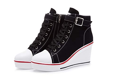 Women's Canvas High-Heeled Shoes Fashion Sneakers Casual Shoes for Walking Platform Wedges Pump Shoes4