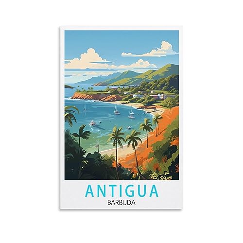 Barbuda Antigua – Affiches de voyage vintage – Impression sur toile pour salon, chambre à coucher, dortoir, maison, bureau – 50 x 75 cm