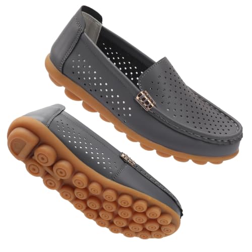 Image of Women's Comfortable & Lightweight Leather Loafers Slip-Ons Driving Walking Mocs Boat Shoes Cute Business Casual Dress Shoes Work Flats for Women