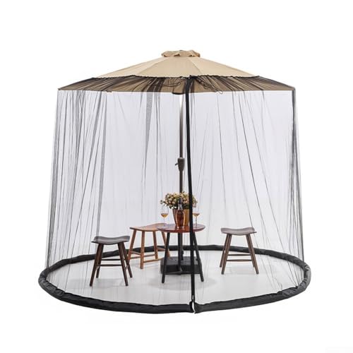 Sombrilla negra para exteriores de 300 cm con mosquitera ajustable y cremallera