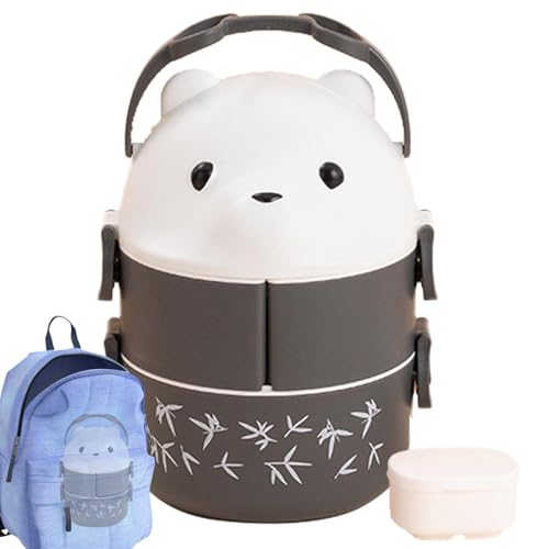 積み重ね可能なフードボックス、弁当箱 - メガネベア ランチボックス 二段 | 積み重ね可能な断熱食品食品容器、ポータブルスナックボックス、温かい食品容器