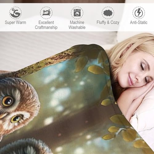 Couverture thermique hibou plaid flanelle lavable machine lit et canape - 4