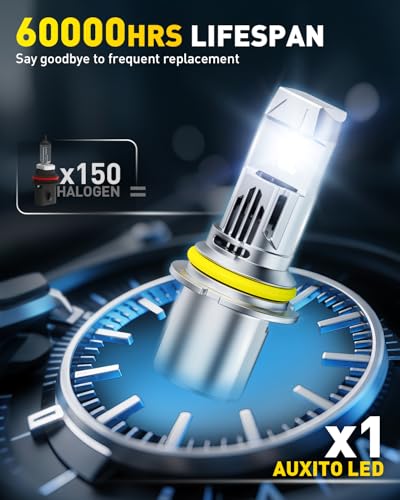 Image of AUXITO 9007 HB5 Bulbs, 80000LM 6500K Cool White, Super Bright 15X Halogen, Plug and Play CANbus Ready No Flicker, Pack of 2