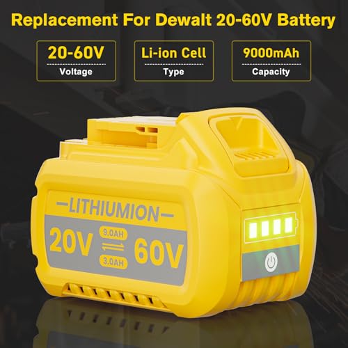 Image of 9.0Ah Replacement for Dewalt 20V 60V Flexvolt Max Battery 1Pack Compatible with DCB609 DCB606 DCB612 DCB200 DCB201 DCB203 DCB204 DCB206 DCB207 DCB209 Cordless Power Tools