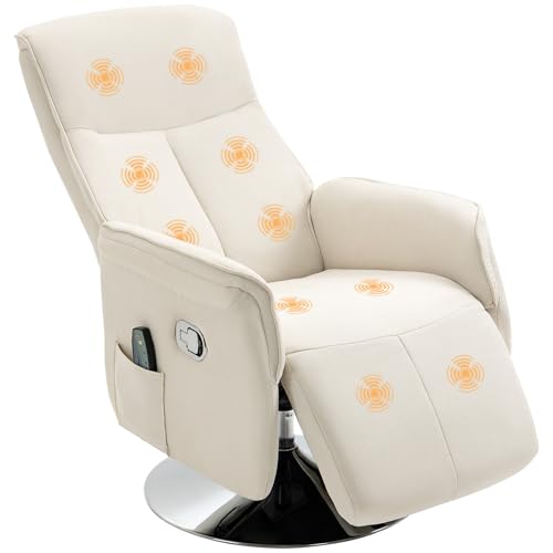 HOMCOM Sillón Relax Reclinable con Reposapiés Sillón de Masaje con 10 Puntos de Masaje Giratorio 360° Mando a Distancia Butaca Reclinable para Salón Oficina Crema