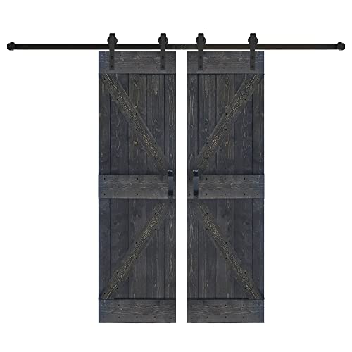 K Series 60in x 84in (30in x 84in x 2 Panels) Carbon Gray Finished Solid Wood Sliding Barn Door with Hardware Track - Assembly Needed
