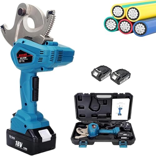 Cordless Hydraulic Cable Cutter, Cortador Cables Trinquete Eléctrico Potente Rendimiento Gracias a Sus Dos Potentes Baterías De Iones De Litio para Cables De Cobre Y Aluminio,75M